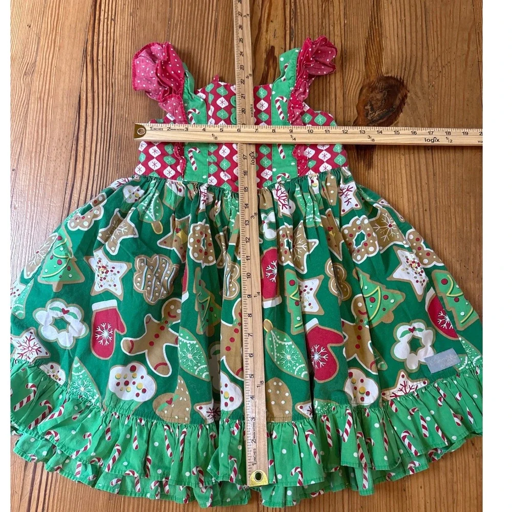 Eleanor Rose Aria Dress Kids Green Christmas Gingerbread Ruffle SIZE 6-7